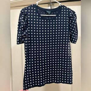 Ralph Lauren Navy and White Polka Dot Top